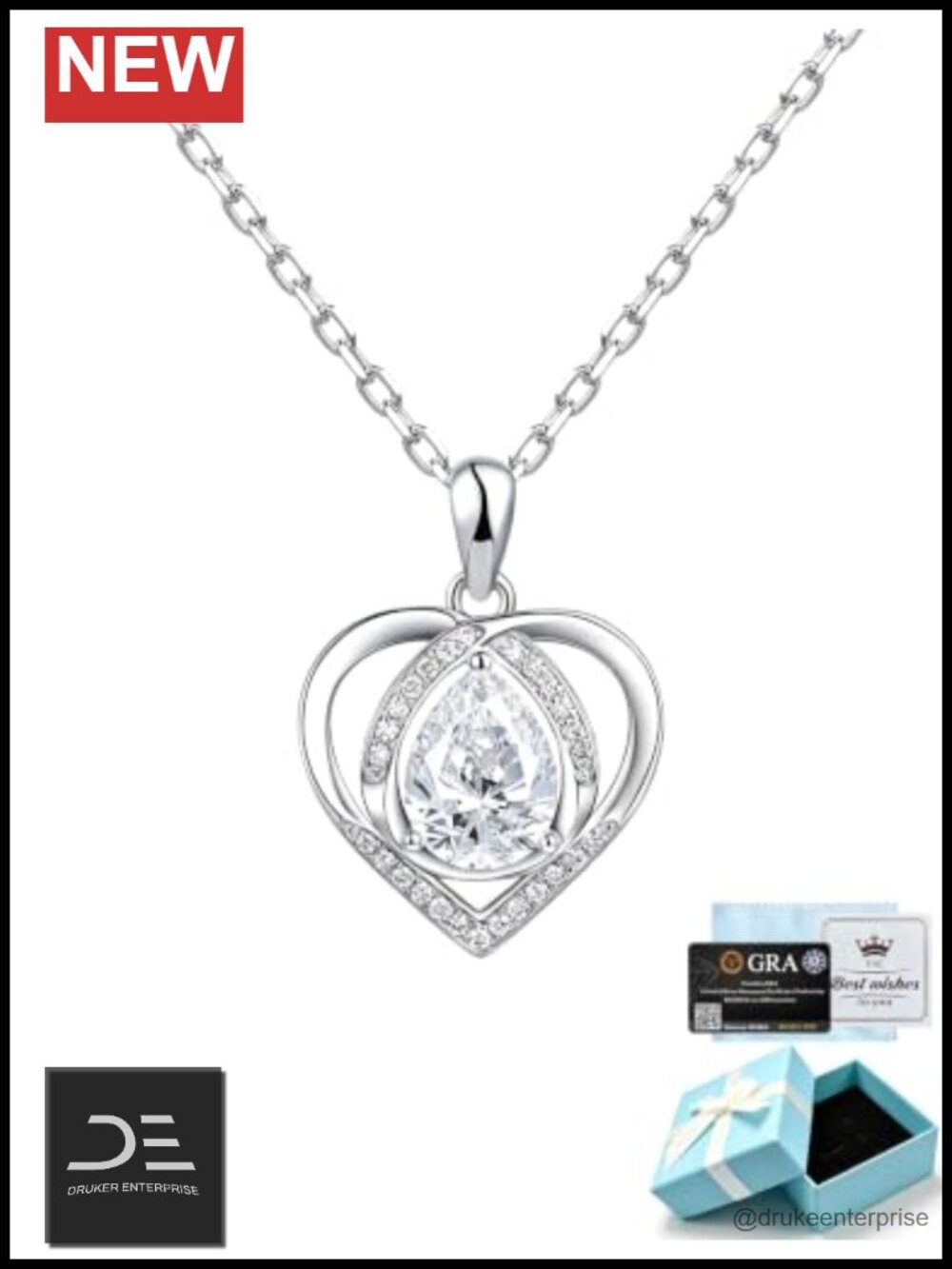 Moissanite Pendant Necklace 925 Sterling Silver Pear Halo VVS1 D Color Women's